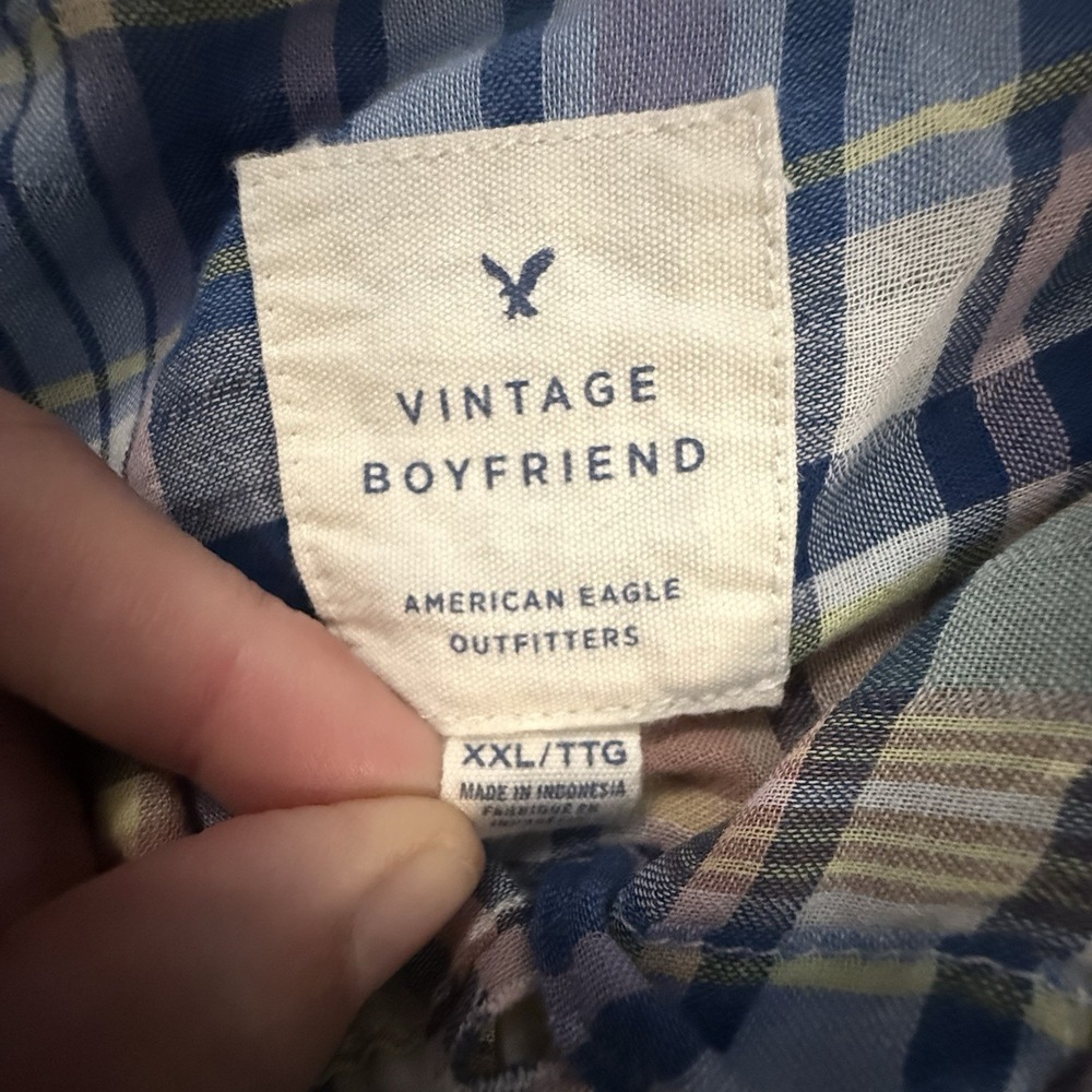 American Eagle Women's XXL Soft Vintage Boyfriend Classic Fit Plaid Shirt - Picture 5 of 10